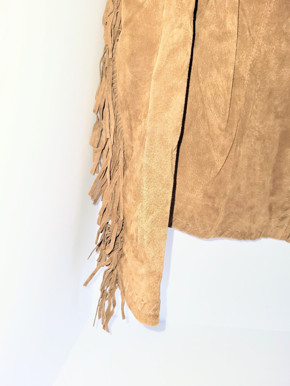 Chico's Brown Fringe Leather Jacket Genuine Suede Fitted Jacket Size 2 - Picture 7 of 16